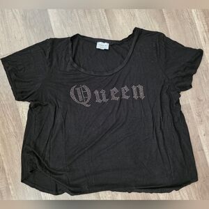 Queen Oversized Rhinestone Tee Shirt Top Black Crppped Selkie Wildfox Revolve